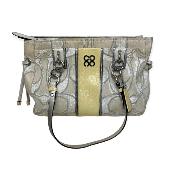 Coach Handbags - Coach Colette Canvas Signature Tan and  Yellow Accent Bag 16414